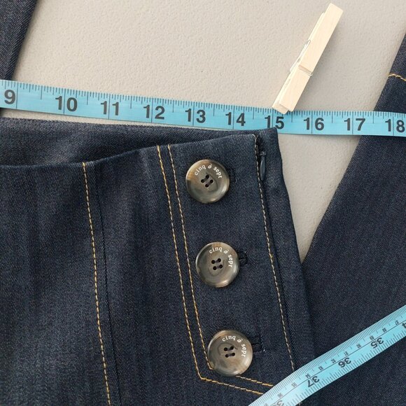 Cinq à Sept Sailor Jeans 8 Dark Blue High Rise Wide Leg Nautical Designer Denim - Picture 6 of 12